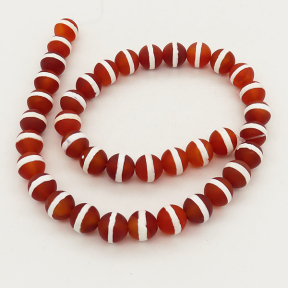 Natural Dzi Agate,Round,Frosted,Dyed,Red & Ivory Circle,6mm,Hole:0.8mm,about 63pcs/strand,about 22g/strand,5 strands/package,15"(38cm),XBGB01644vhha-L001