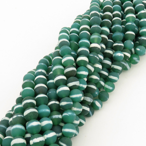 Natural Dzi Agate,Round,Frosted,Dyed,Green & Ivory Circle,6mm,Hole:0.8mm,about 63pcs/strand,about 22g/strand,5 strands/package,15"(38cm),XBGB01647vhha-L001