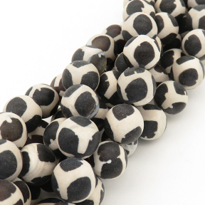 Natural Dzi Agate,Round,Frosted,Dyed,Black & Ivory Circle,6mm,Hole:0.8mm,about 63pcs/strand,about 22g/strand,5 strands/package,15"(38cm),XBGB01650vhha-L001