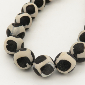 Natural Dzi Agate,Round,Frosted,Dyed,Black & Ivory Circle,6mm,Hole:0.8mm,about 63pcs/strand,about 22g/strand,5 strands/package,15"(38cm),XBGB01650vhha-L001