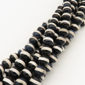 Natural Dzi Agate,Round,Dyed,Black & Ivory Circle,6mm,Hole:0.8mm,about 63pcs/strand,about 22g/strand,5 strands/package,15"(38cm),XBGB01653vhha-L001