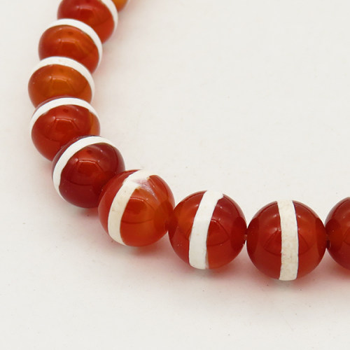Natural Dzi Agate,Round,Dyed,Red & Ivory Circle,6mm,Hole:0.8mm,about 63pcs/strand,about 22g/strand,5 strands/package,15"(38cm),XBGB01656vhha-L001