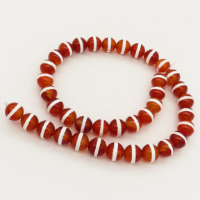 Natural Dzi Agate,Round,Dyed,Red & Ivory Circle,6mm,Hole:0.8mm,about 63pcs/strand,about 22g/strand,5 strands/package,15"(38cm),XBGB01656vhha-L001