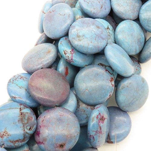 Synthetic Howlite,Flat Round,Dyed,Blue,28*11mm,Hole:1mm,about 15pcs/strand,about 180g/strand,1 strand/package,16"(40cm),XBGB02957hibb-L001