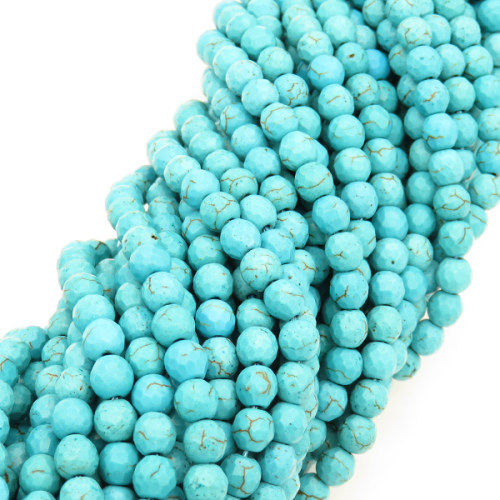 Synthetic Howlite,Round,Faceted,Dyed,Blue,6mm,Hole:1mm,about 69pcs/strand,about 15g/strand,1 strand/package,15"(38cm),XBGB02992hibb-L001