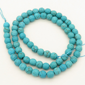 Synthetic Howlite,Round,Faceted,Dyed,Blue,6mm,Hole:1mm,about 69pcs/strand,about 15g/strand,1 strand/package,15"(38cm),XBGB02992hibb-L001
