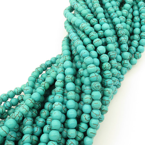 Synthetic Howlite,Round,Dyed,Blue,6mm,Hole:1mm,about 70pcs/strand,about 22g/strand,1 strand/package,16"(40cm),XBGB03004hibb-L001