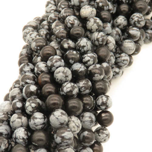 Natural Snowflake Obsidian,Round,Black,10mm,Hole:1mm,about 38pcs/strand,about 55g/strand,5 strands/package,15"(38cm),XBGB03055vhov-L001