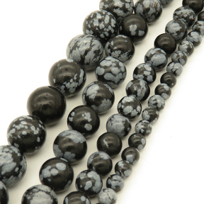 Natural Snowflake Obsidian,Round,Black,10mm,Hole:1mm,about 38pcs/strand,about 55g/strand,5 strands/package,15"(38cm),XBGB03055vhov-L001
