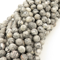 Natural Map stone,Round,Grey,12mm,Hole:1.2mm,about 32pcs/strand,about 80g/strand,5 strands/package,15"(38cm),XBGB03058ahjb-L001
