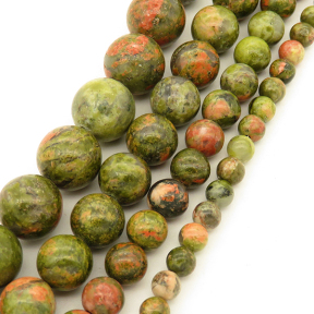 Natural Unakite,Round,Army Green,10mm,Hole:1mm,about 38pcs/strand,about 55g/strand,5 strands/package,15"(38cm),XBGB03106vhha-L001