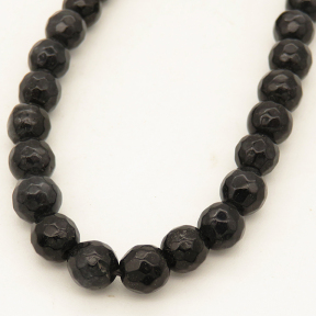 Natural Alabaster,Round,Faceted,Dyed,Black,6mm,Hole:0.8mm,about 63pcs/strand,about 22g/strand,5 strands/package,15"(38cm),XBGB03162ablb-L001