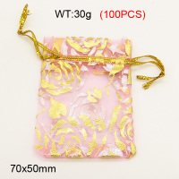 Gauze,Organza Bags,Pull Shrink Type,Pink&Yelloe,70x50mm,about 30g/package,100 pcs/package  3G00088vhov-258