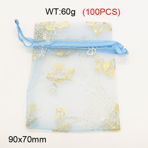 Gauze,Organza Bags,Pull Shrink Type,Blue&Yellow,90x70mm,about 60g/package,100 pcs/package  3G00092aivb-258