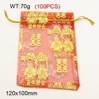 Gauze,Organza Bags,Pull Shrink Type,Red&Yellow,120x100mm,about 70g/package,100 pcs/package  3G00096vila-258