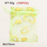Gauze,Organza Bags,Pull Shrink Type,Fluorescent Green & Yellow,90x70mm,about 50g/package,100 pcs/package  3G00097aivb-258