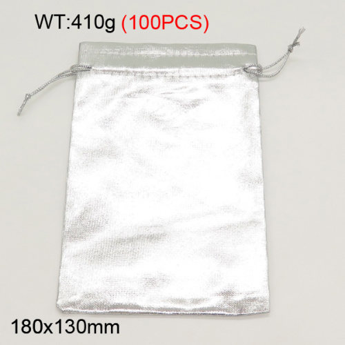 Silk Cloth,Organza Bags,Pull Shrink Type,Silver,180x130mm,about 410g/package,100 pcs/package  3G00107blla-258