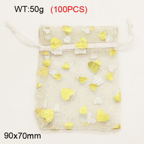 Gauze,Organza Bags,Pull Shrink Type,Grey & yellow,90x70mm,about 50g/package,100 pcs/package  3G00116aivb-258