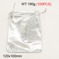Silk Cloth,Cloth Pouches,Pull Shrink Type,Silver,120x100mm,about 190g/package,100 pcs/package  3G00118ajlv-258