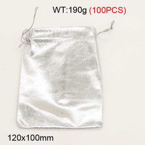Silk Cloth,Cloth Pouches,Pull Shrink Type,Silver,120x100mm,about 190g/package,100 pcs/package  3G00118ajlv-258