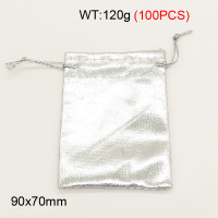 Silk Cloth,Cloth Pouches,Pull Shrink Type,Silver,90x70mm,about 120g/package,100 pcs/package  3G00120aiov-258