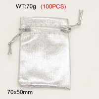 Silk Cloth,Cloth Pouches,Pull Shrink Type,Silver,70x50mm,about 70g/package,100 pcs/package  3G00122aivb-258