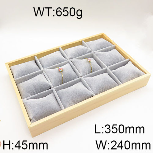 MDF Board & Flannelette & PV,Flannelette Rectangular Watch&Bracelet&Bangle Display Box,Yellow & Grey,H:45mm  L:350mm  W:240mm,about 650g/pc,1 pc/package  6PS600306ajlv-705