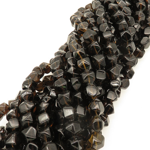 Natural Smoky Quartz,Square,Triangular Faceted,Brown,11*11mm,Hole:1mm,about 43 pcs/strand,about 45 g/strand,1 strand/package,15"(38cm),XBGB02149aaha-L001