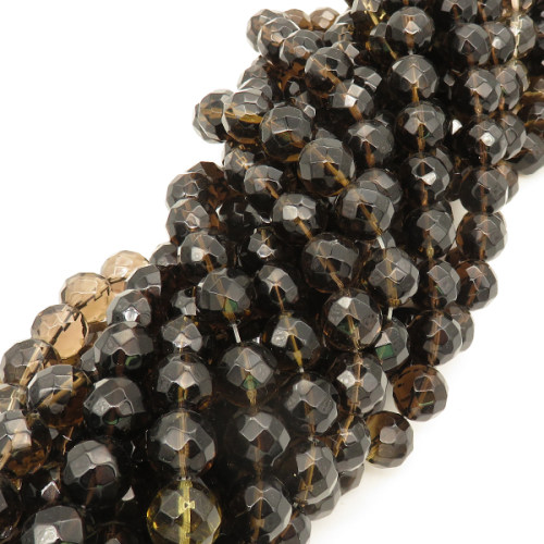Natural Smoky Quartz,Round,Faceted,Brown,12mm,Hole:1mm,about 33 pcs/strand,about 75 g/strand,1 strand/package,15"(38cm),XBGB02164aaha-L001