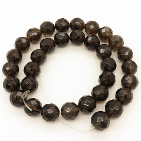 Natural Smoky Quartz,Round,Faceted,Brown,12mm,Hole:1mm,about 33 pcs/strand,about 75 g/strand,1 strand/package,15"(38cm),XBGB02164aaha-L001