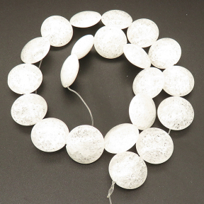 Natural White Crystal,Explosion,Flat Round,White,20*9mm,Hole:0.8mm,about 21 pcs/strand,about 95 g/strand,1 strand/package,15"(38cm),XBGB02352vabkl-L001
