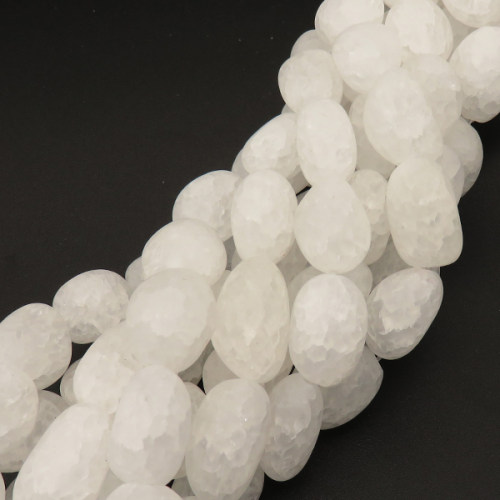 Natural White Crystal,Explosion,Egg shape,Frosted,White,13*17mm,Hole:1mm,about 23 pcs/strand,about 86.2 g/strand,1 strand/package,15"(38cm),XBGB02441vabkl-L001
