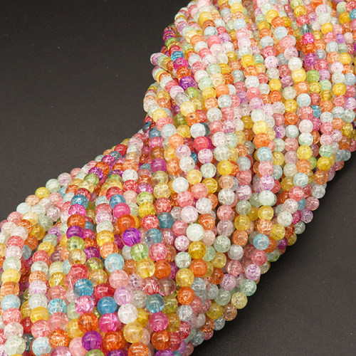 Natural White Crystal,Explosion,Round,Colorful,Dyed,4mm,Hole:0.5mm,about 102 pcs/strand,about 10 g/strand,1 strand/package,15"(38cm),XBGB02453vhjb-L001