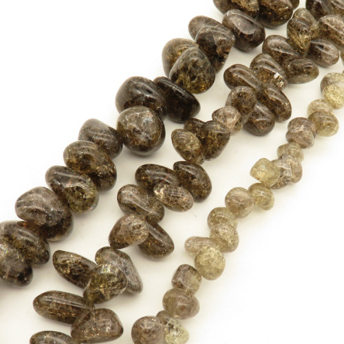 Natural Smoky Quartz,Explosion,Tsui beads,Brown,9*15~8*22mm,Hole:0.8mm,about 53 pcs/strand,about 135.6 g/strand,1 strand/package,15"(38cm),XBGB02543vabkl-L001