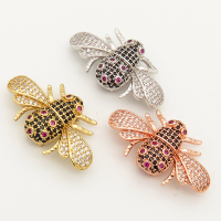 Brass Micro Pave Cubic Zirconia Slide Charms,Bee,Random mixed color,30x17mm,Hole:2x10mm,about 3 g/pc,5 pcs/package,XFB00004vbmb-L002