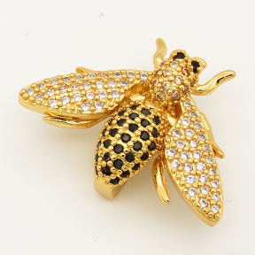 Brass Micro Pave Cubic Zirconia Slide Charms,Bee,Random mixed color,23x17mm,Hole:2x10mm,about 2 g/pc,5 pcs/package,XFB00009vbmb-L002