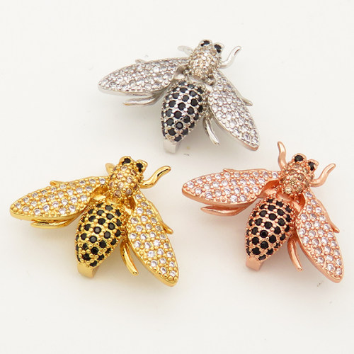 Brass Micro Pave Cubic Zirconia Slide Charms,Bee,Random mixed color,23x17mm,Hole:2x10mm,about 2 g/pc,5 pcs/package,XFB00009vbmb-L002