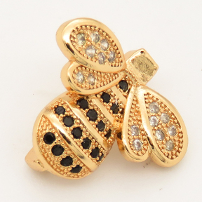 Brass Micro Pave Cubic Zirconia Slide Charms,Bee,Random mixed color,17x14mm,Hole:2x10mm,about 2 g/pc,5 pcs/package,XFB00014aajl-L002