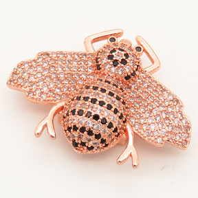 Brass Micro Pave Cubic Zirconia Slide Charms,Bee,Random mixed color,30x23mm,Hole:2x10mm,about 4 g/pc,5 pcs/package,XFB00019vbpb-L002