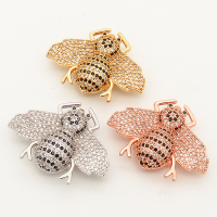 Brass Micro Pave Cubic Zirconia Slide Charms,Bee,Random mixed color,30x23mm,Hole:2x10mm,about 4 g/pc,5 pcs/package,XFB00019vbpb-L002