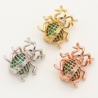 Brass Micro Pave Cubic Zirconia Slide Charms,Bee,Random mixed color,17x19mm,Hole:2x10mm,about 2 g/pc,5 pcs/package,XFB00029ablb-L002