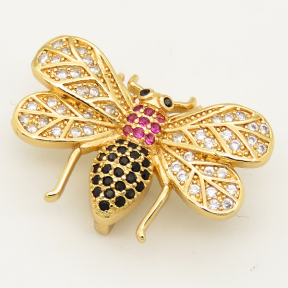 Brass Micro Pave Cubic Zirconia Slide Charms,Bee,Random mixed color,24x15mm,Hole:2x10mm,about 3 g/pc,5 pcs/package,XFB00034vbmb-L002