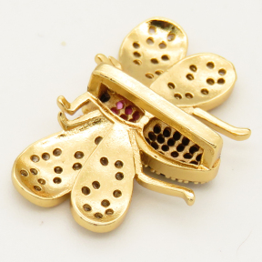 Brass Micro Pave Cubic Zirconia Slide Charms,Bee,Random mixed color,24x15mm,Hole:2x10mm,about 3 g/pc,5 pcs/package,XFB00034vbmb-L002