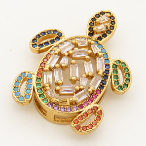Brass Micro Pave Cubic Zirconia Turquoise Slide Charms,Tortoise,Random mixed color,22x28mm,Hole:2x10mm,about 4 g/pc,5 pcs/package,XFB00049vbpb-L002