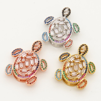 Brass Micro Pave Cubic Zirconia Turquoise Slide Charms,Tortoise,Random mixed color,22x28mm,Hole:2x10mm,about 4 g/pc,5 pcs/package,XFB00049vbpb-L002