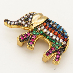 Brass Micro Pave Cubic Zirconia Turquoise Slide Charms,Elephant,Random mixed color,25x15mm,Hole:2x10mm,about 3 g/pc,5 pcs/package,XFB00054vbnb-L002