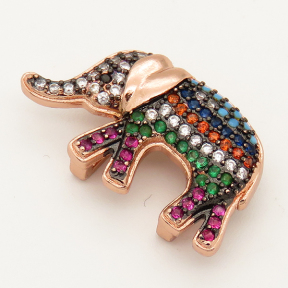 Brass Micro Pave Cubic Zirconia Turquoise Slide Charms,Elephant,Random mixed color,25x15mm,Hole:2x10mm,about 3 g/pc,5 pcs/package,XFB00054vbnb-L002