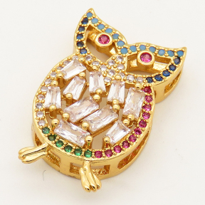 Brass Micro Pave Cubic Zirconia Turquoise Slide Charms,Owl,Random mixed color,14x24mm,Hole:2x10mm,about 3 g/pc,5 pcs/package,XFB00059bbov-L002
