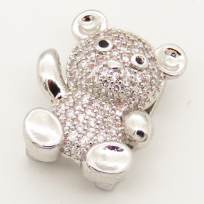 Brass Micro Pave Cubic Zirconia Slide Charms,Bear,Random mixed color,14x17mm,Hole:2x10mm,about 3 g/pc,5 pcs/package,XFB00064aakl-L002