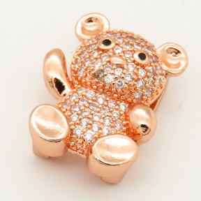 Brass Micro Pave Cubic Zirconia Slide Charms,Bear,Random mixed color,14x17mm,Hole:2x10mm,about 3 g/pc,5 pcs/package,XFB00064aakl-L002